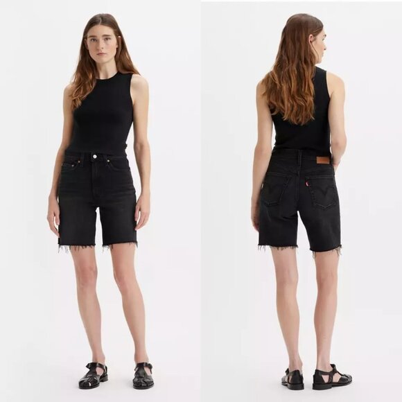 New LEVI'S Premium Ribcage Denim Jean Bermuda Shorts Women's Size 27 Black Wash - Picture 12 of 13